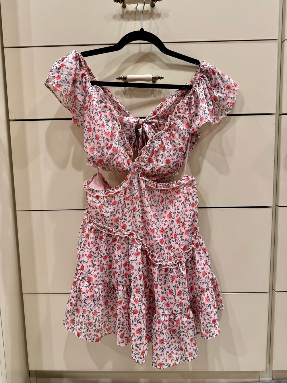 Floral Pink Cutout Ruffle Dress